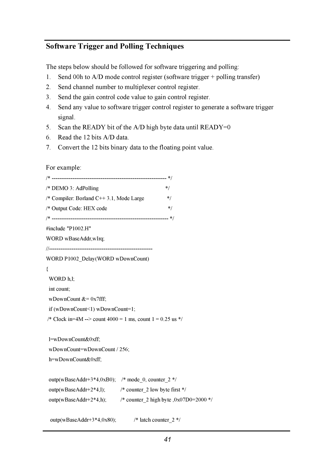 Omega 1002 manual Software Trigger and Polling Techniques 