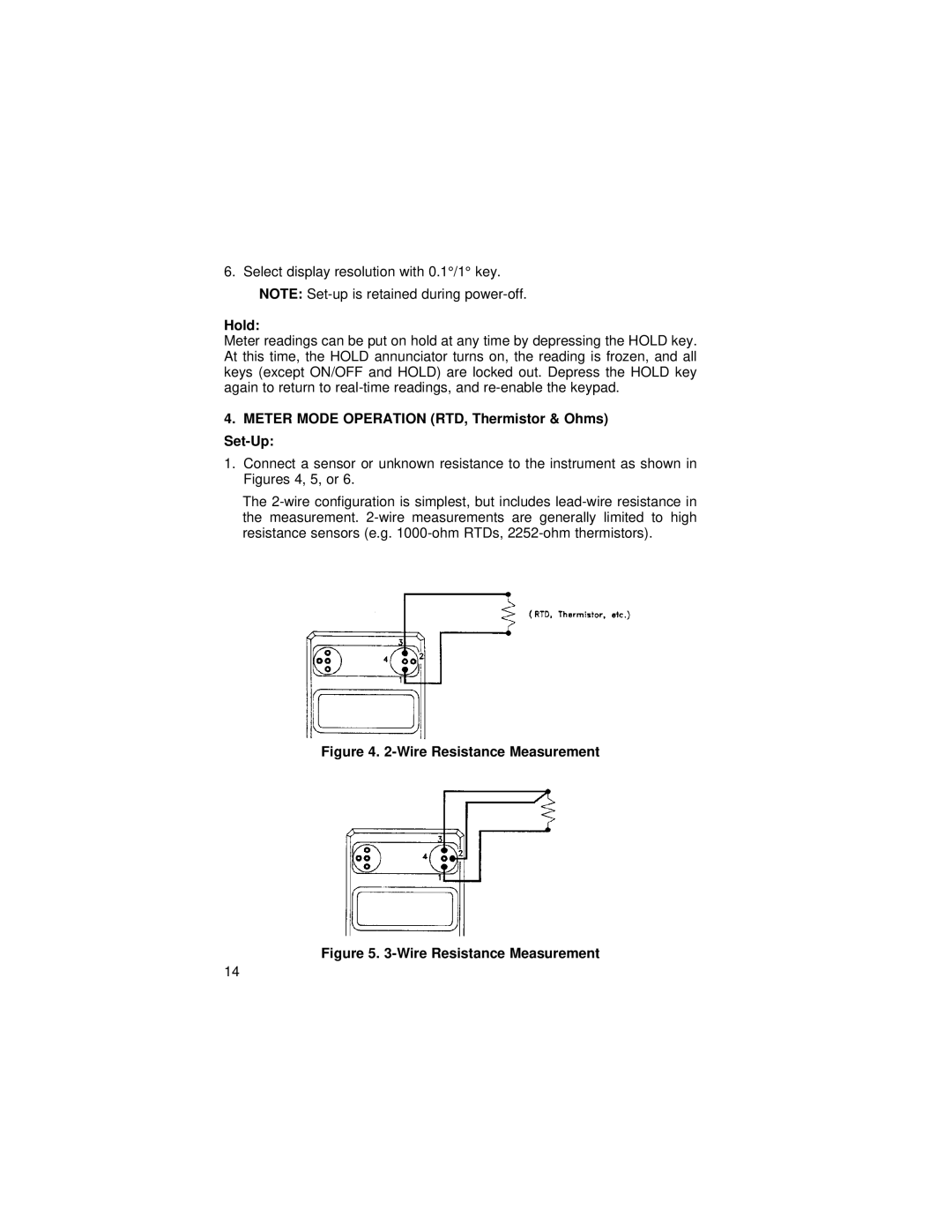 Omega 27, 25, 26, 24 manual Hold, Meter Mode Operation RTD, Thermistor & Ohms Set-Up 