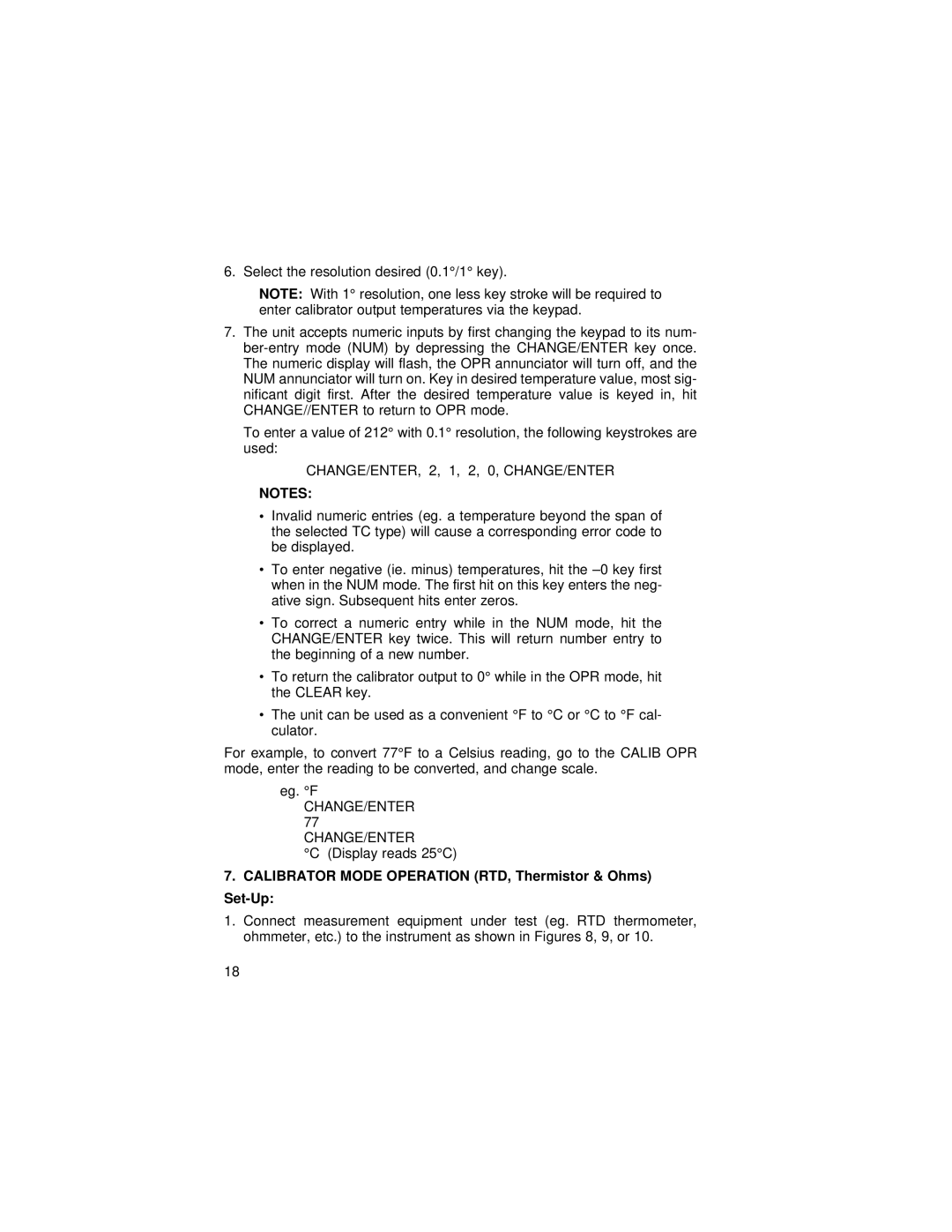 Omega 27, 25, 26, 24 manual CHANGE/ENTER, 2, 1, 2, 0, CHANGE/ENTER, Calibrator Mode Operation RTD, Thermistor & Ohms Set-Up 