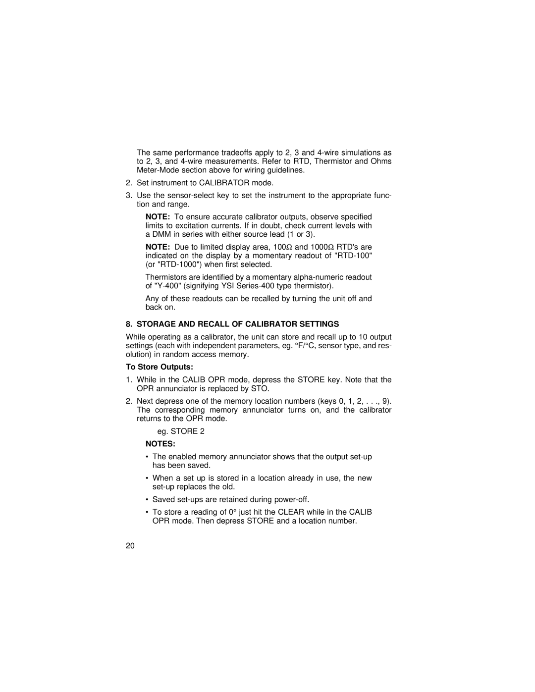 Omega 26, 27, 25, 24 manual Storage and Recall of Calibrator Settings, To Store Outputs 