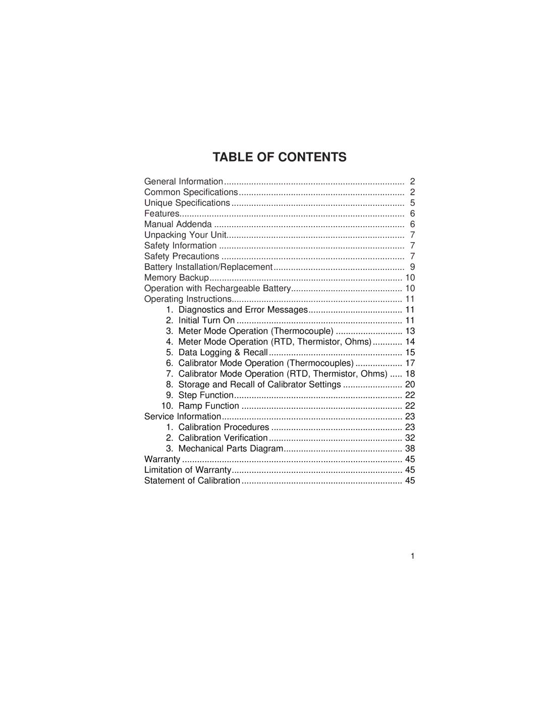 Omega 24, 27, 25, 26 manual Table of Contents 