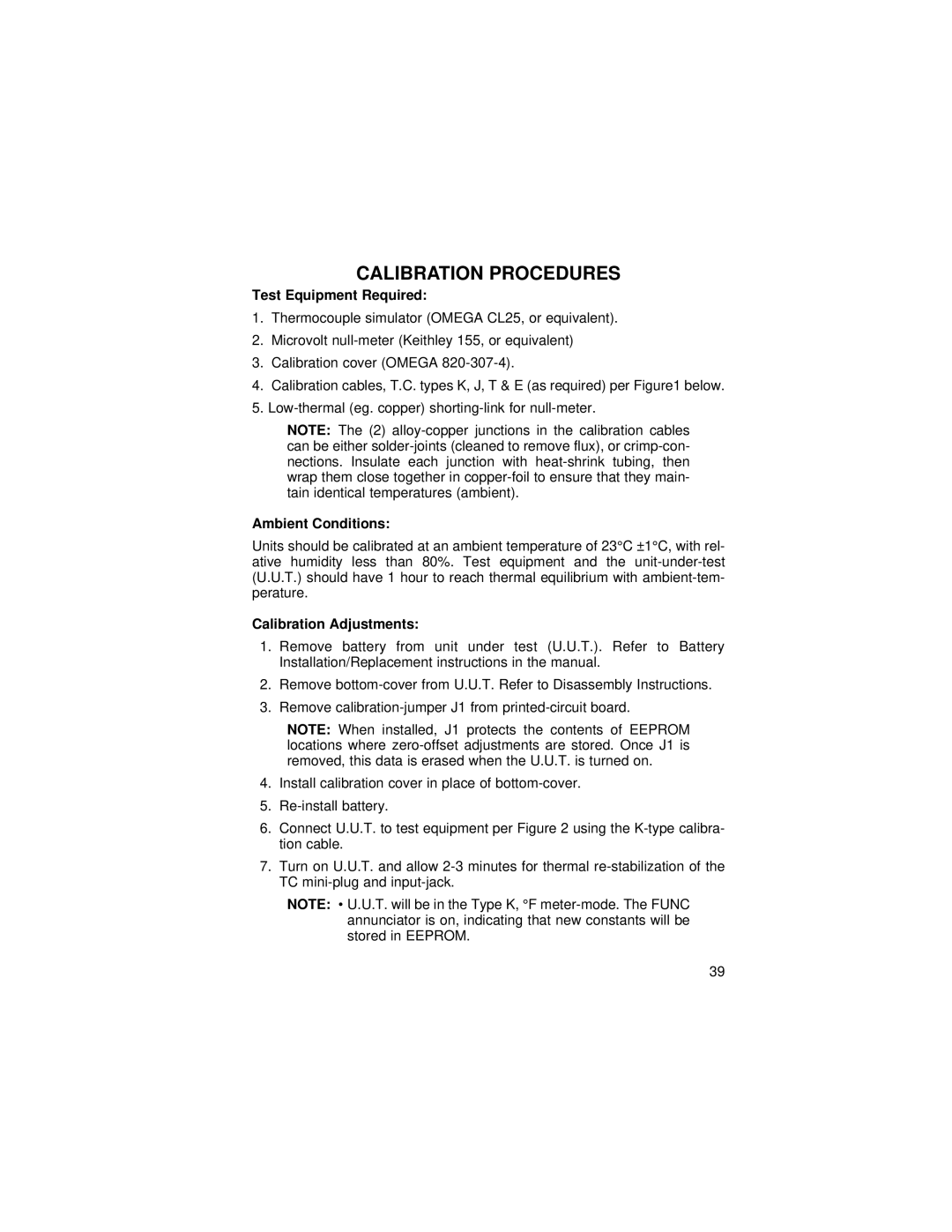 Omega 25, 27, 26, 24 manual Calibration Procedures 