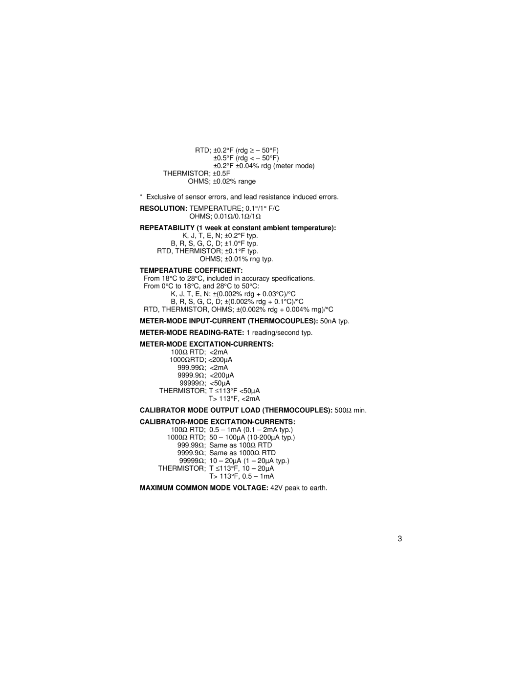 Omega 25, 27, 26, 24 manual Temperature Coefficient 