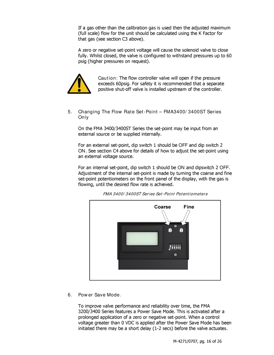 Omega 3200ST manual Changing The Flow Rate Set-Point FMA3400/3400ST Series Only, Power Save Mode 