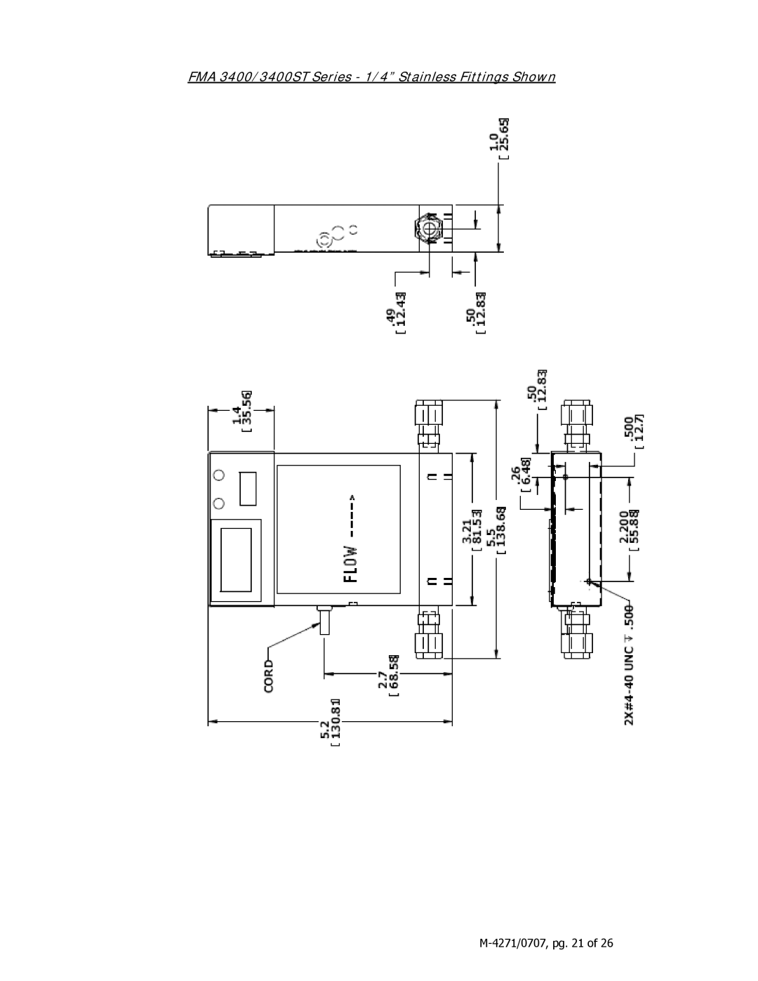 Omega 3200ST manual FMA 3400/3400ST Series 1/4 Stainless Fittings Shown 