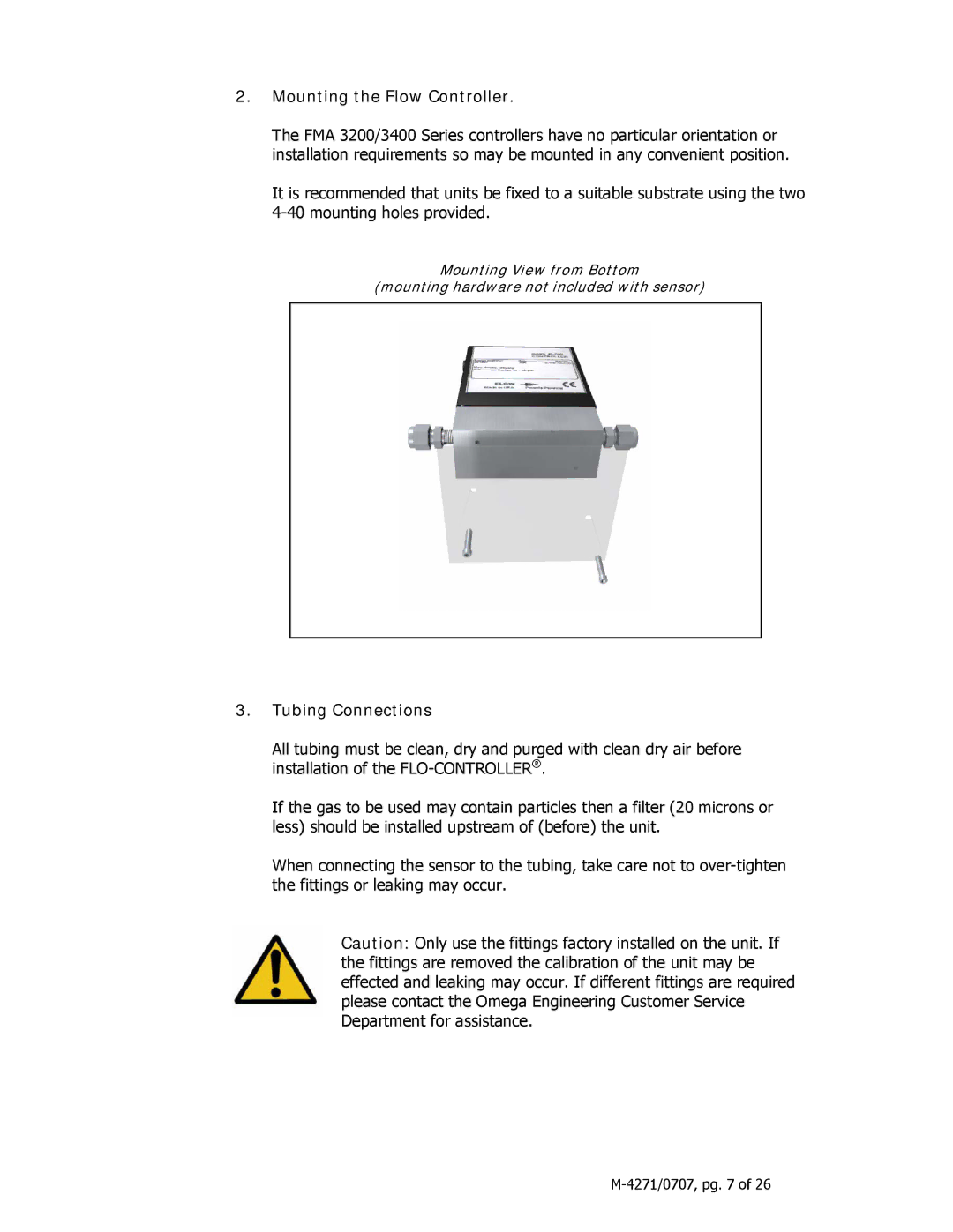 Omega 3200ST, 3400ST manual Mounting the Flow Controller, Tubing Connections 