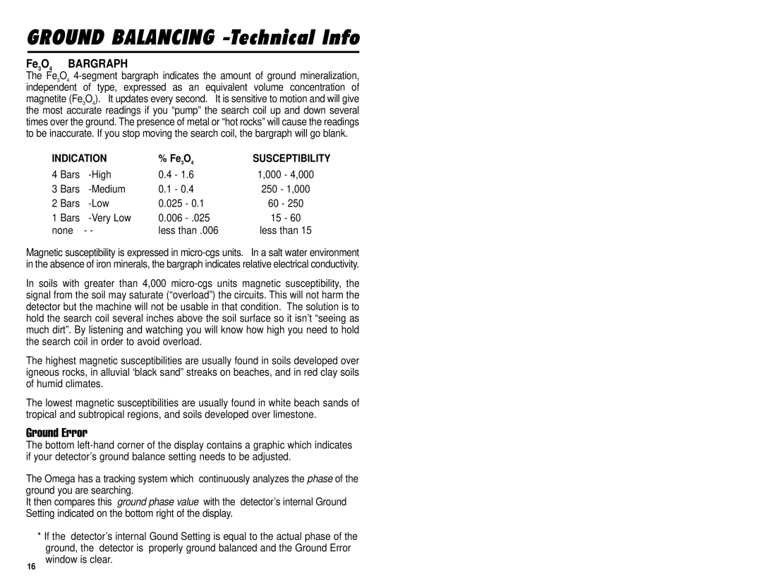 Omega 8000 owner manual Ground Error, Fe 3O 