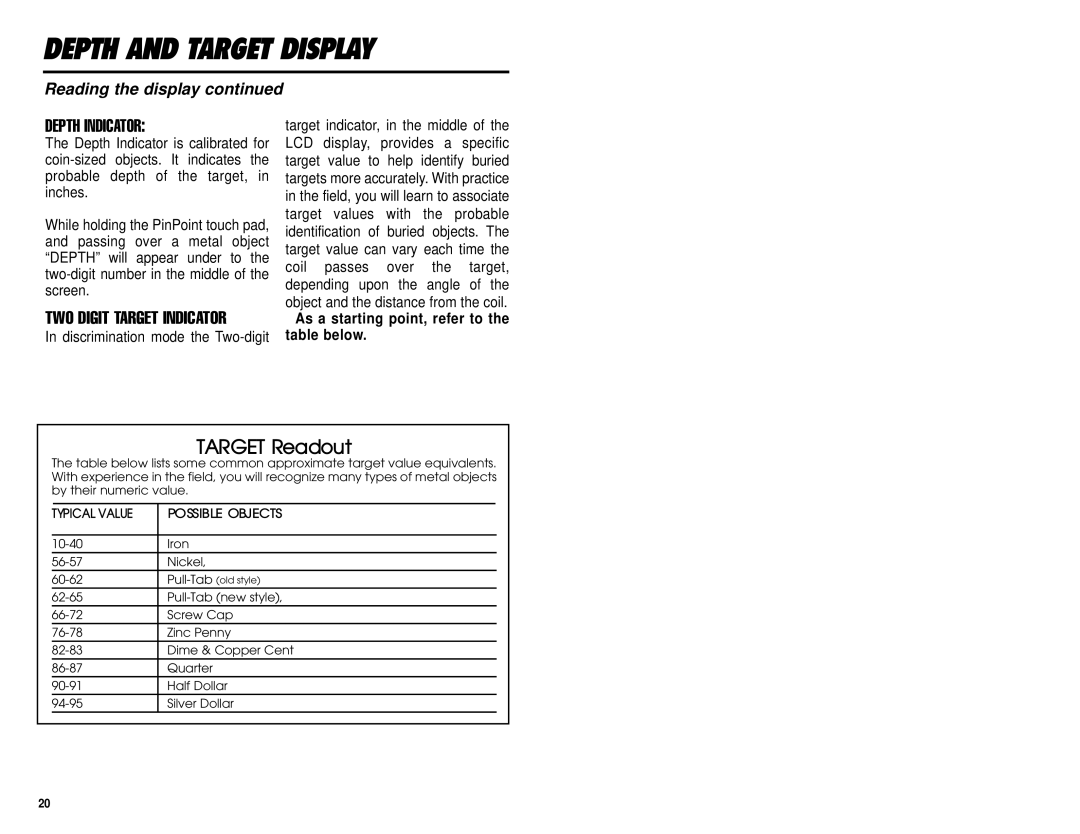 Omega 8000 owner manual Typical Value Possible Objects 