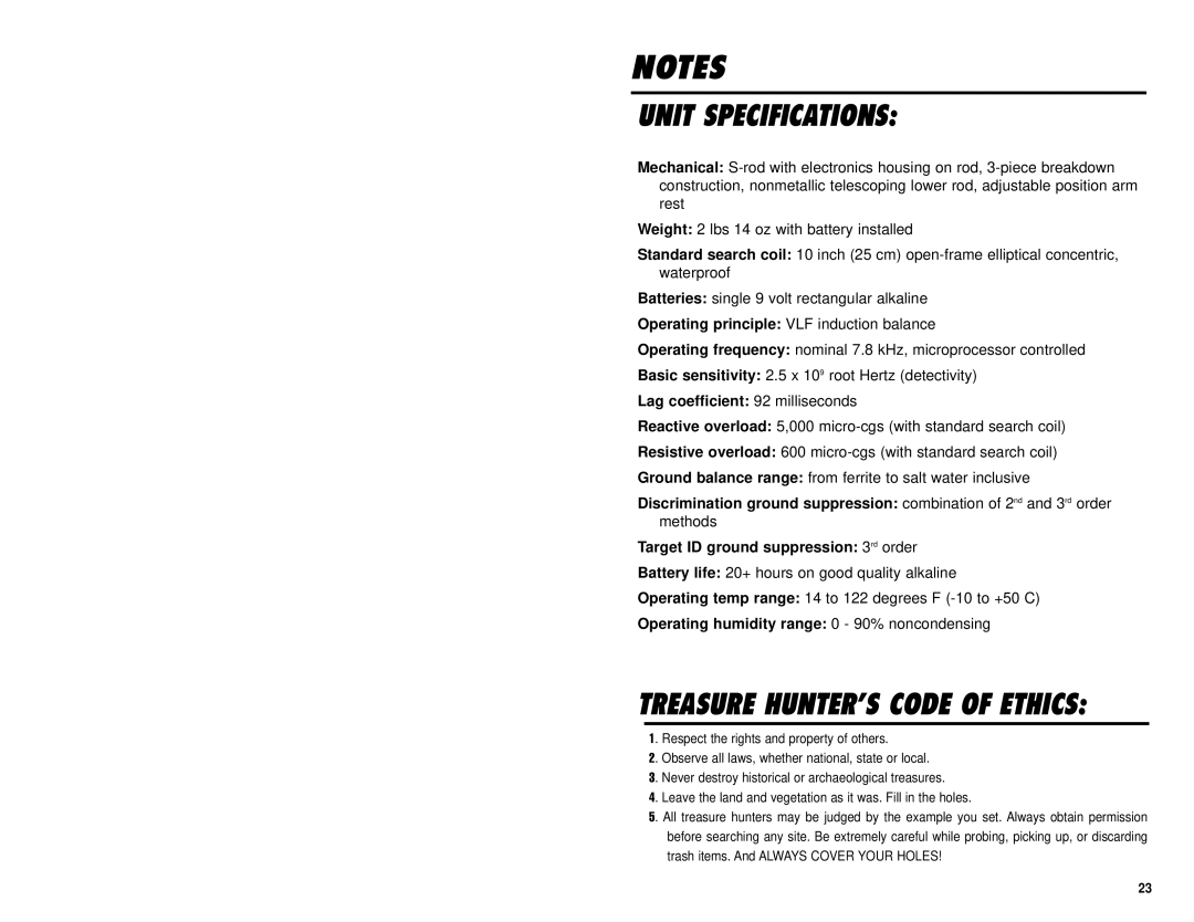 Omega 8000 owner manual Unit Specifications 