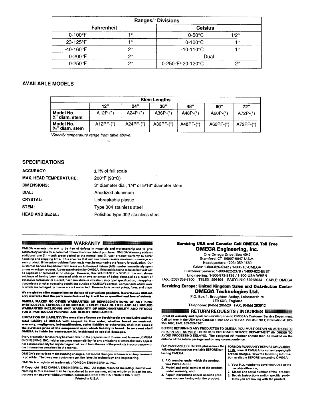 Omega A12P manual 