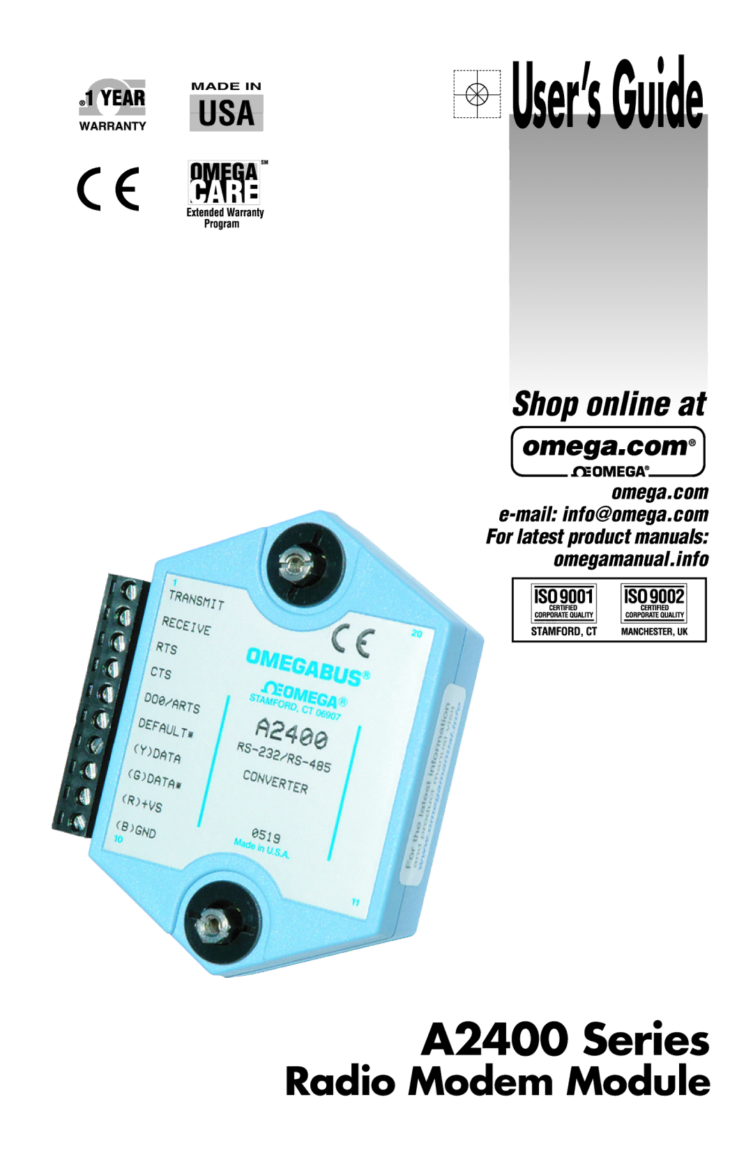 Omega A2400 manual User’sGuide 