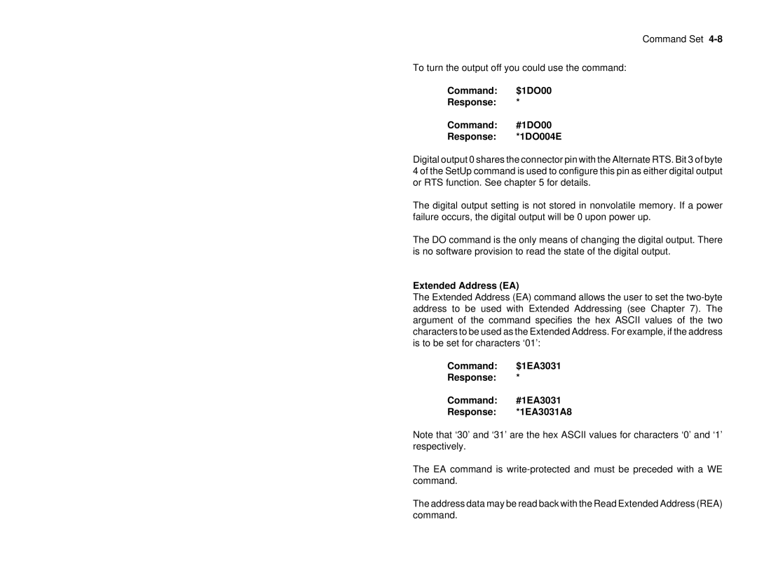 Omega A2400 manual Command $1DO00 Response Command #1DO00 Response *1DO004E, Extended Address EA 