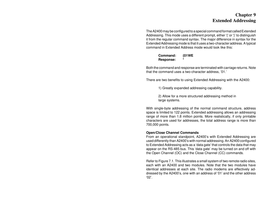 Omega A2400 manual Chapter Extended Addressing, Command 01WE Response, Open/Close Channel Commands 