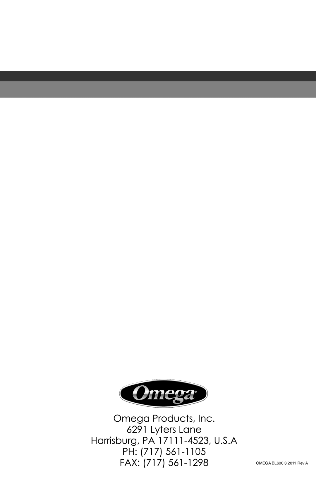 Omega manual OMEGA BL600 3 2011 Rev A 