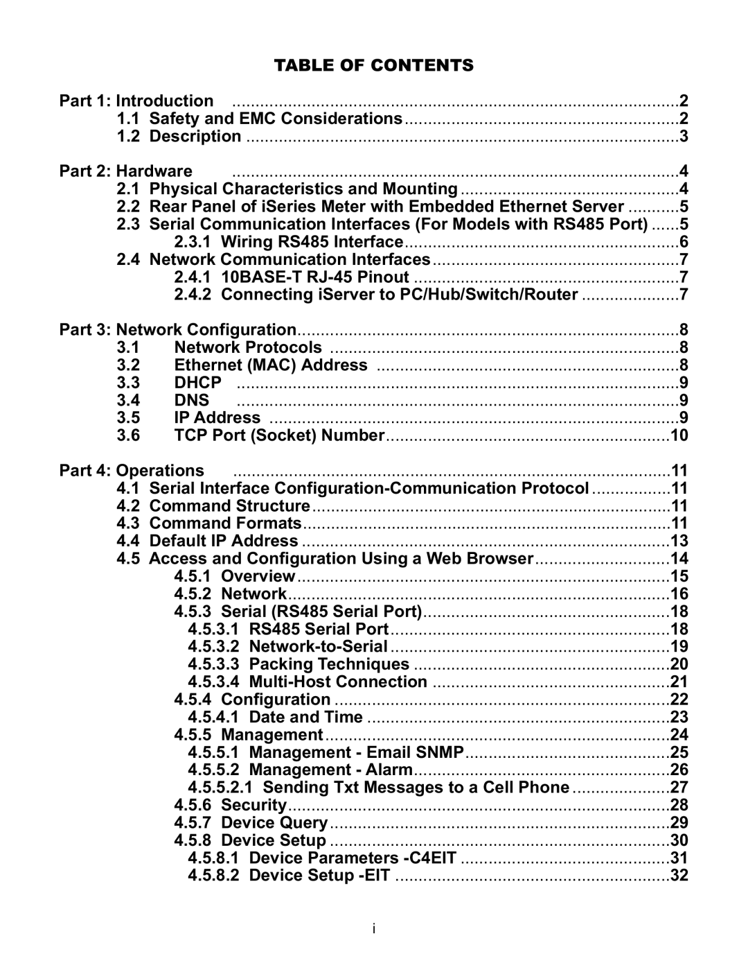 Omega C4EIT/-EIT manual Table of Contents, Dhcp DNS 