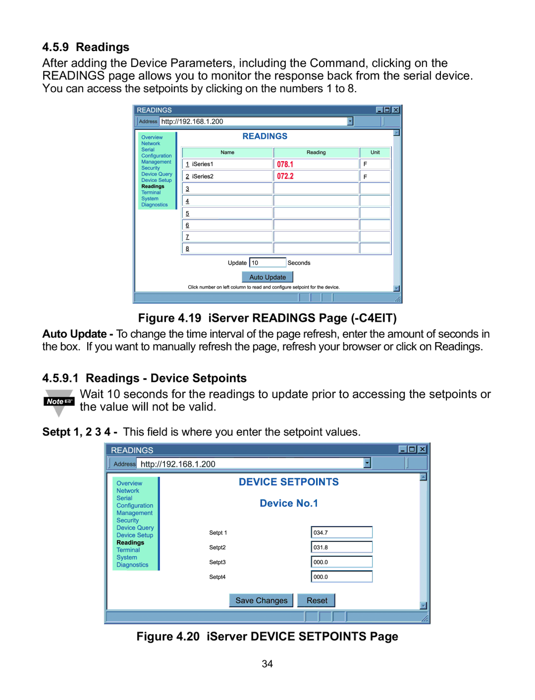 Omega C4EIT/-EIT manual Readings Device Setpoints 