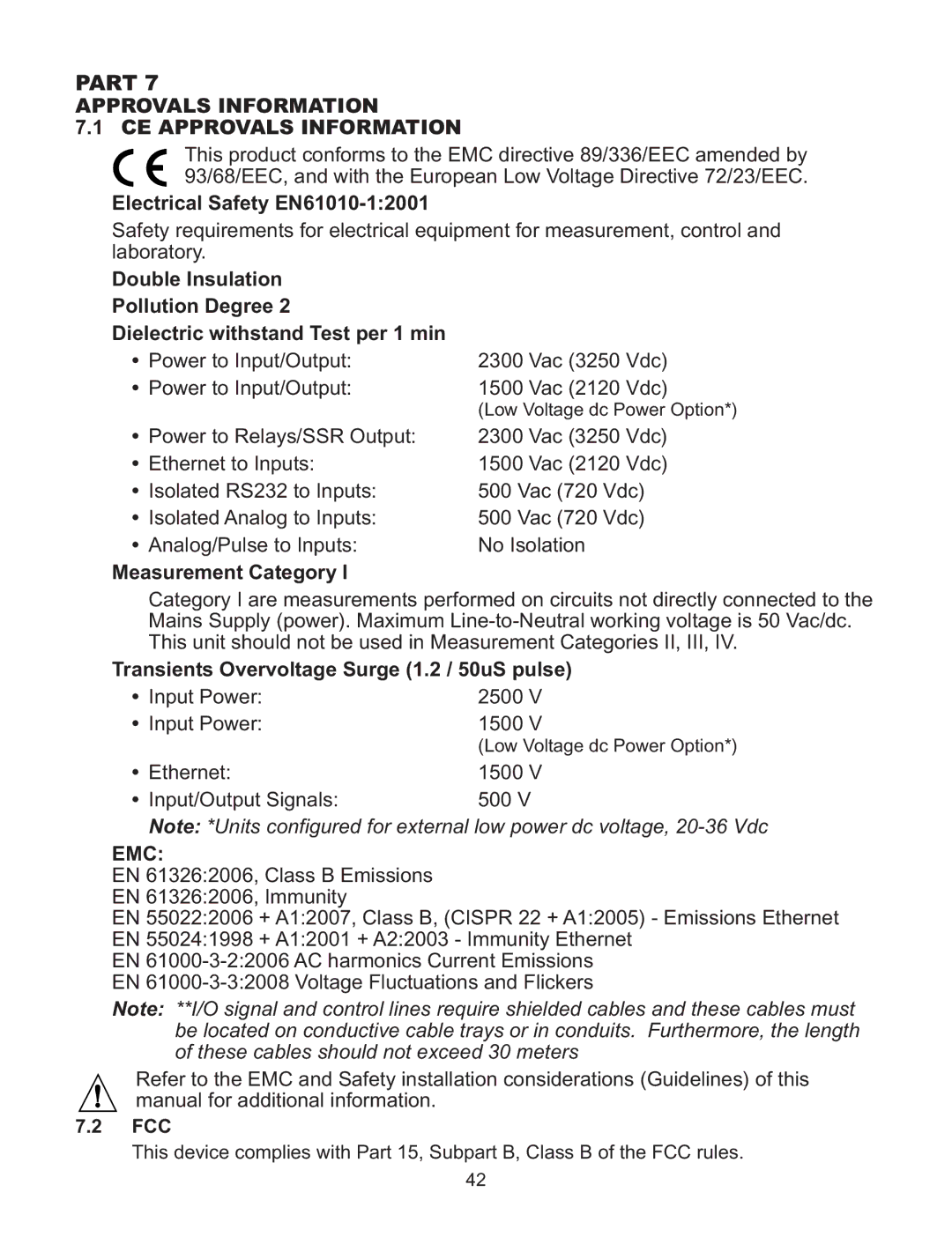 Omega C4EIT/-EIT manual Part, Electrical Safety EN61010-12001, Measurement Category, Fcc 