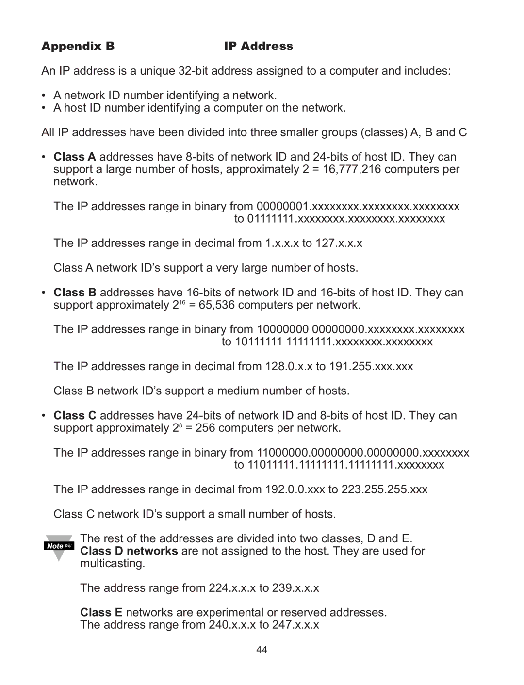 Omega C4EIT/-EIT manual Appendix B IP Address 