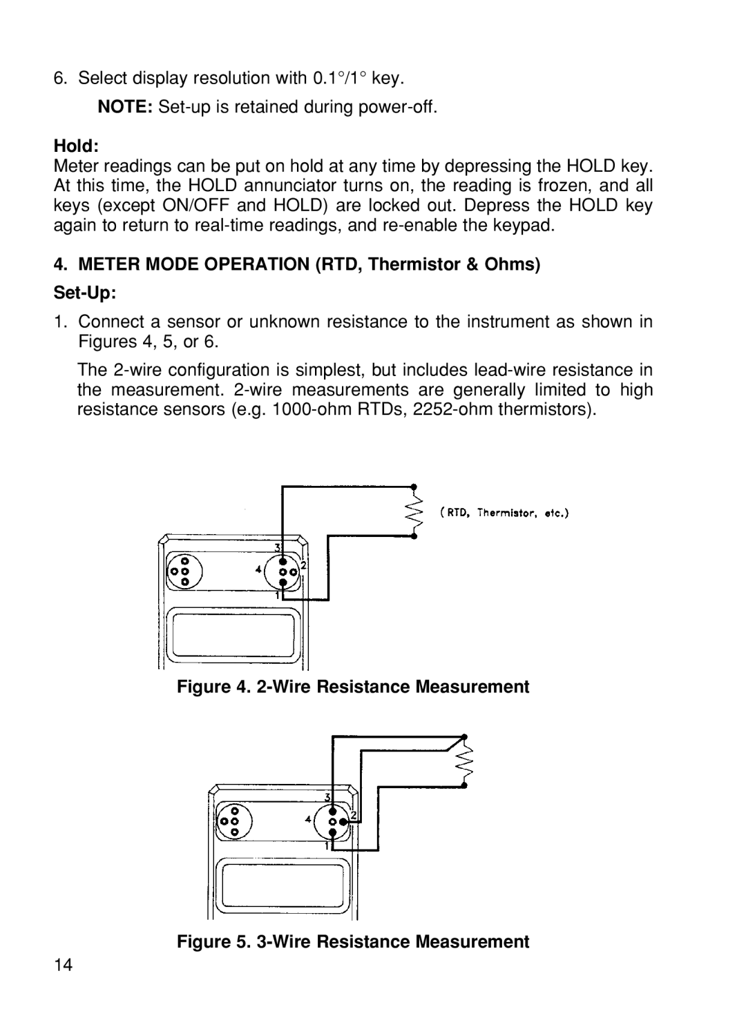 Omega CL25, CL24, CL27, CL23A, CL26 manual Hold, Meter Mode Operation RTD, Thermistor & Ohms Set-Up 