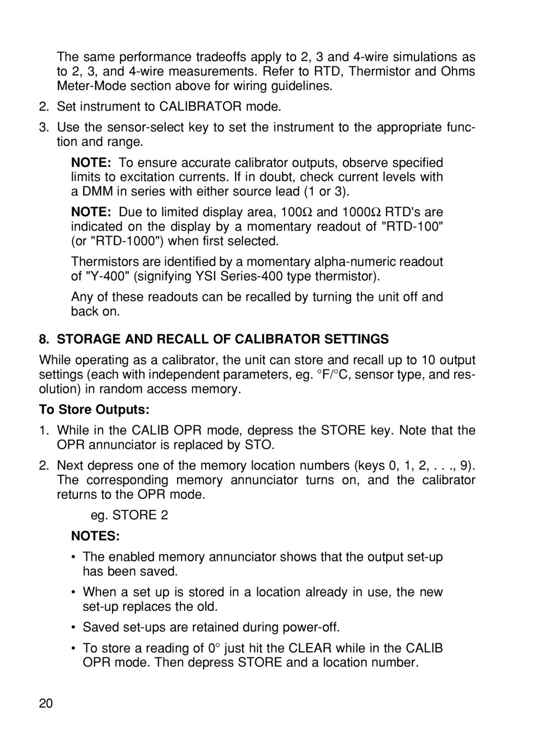 Omega CL27, CL24, CL25, CL23A, CL26 manual Storage and Recall of Calibrator Settings, To Store Outputs 