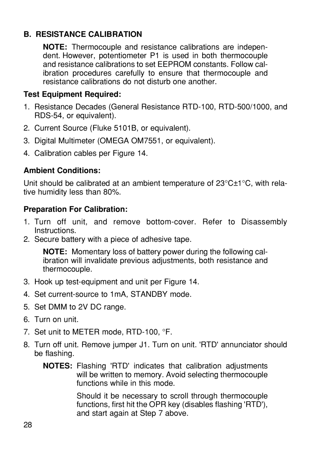 Omega CL24, CL25, CL27, CL23A, CL26 manual Resistance Calibration, Test Equipment Required 