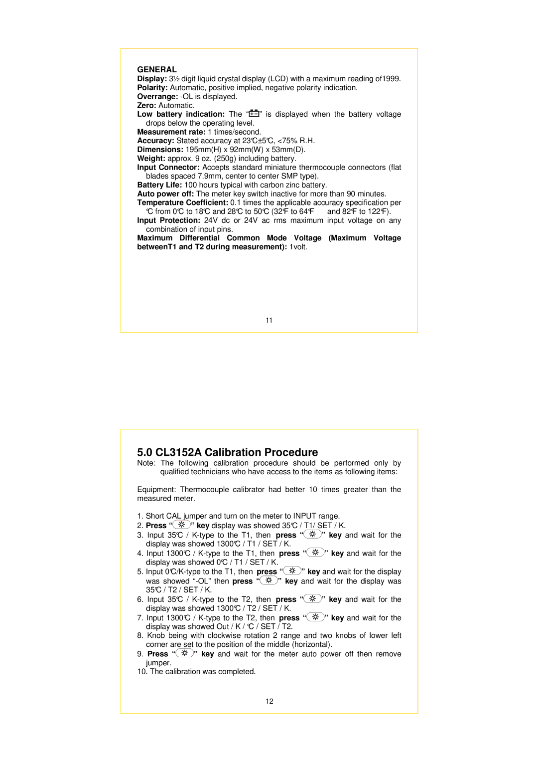 Omega CL3512A specifications CL3152A Calibration Procedure, Measurement rate 1 times/second 