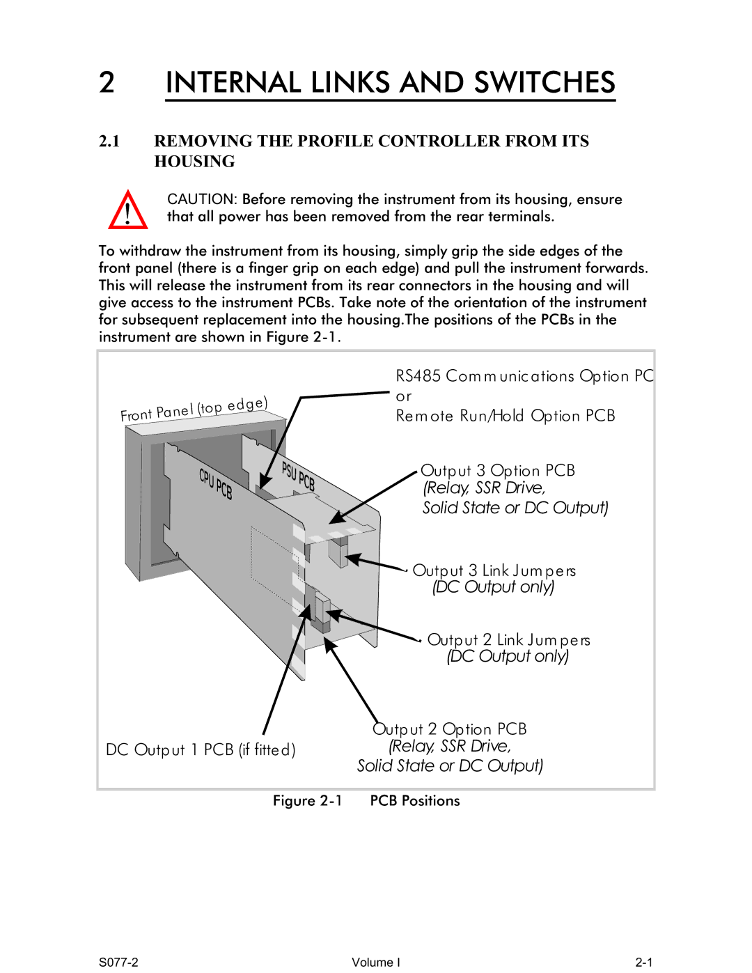 Omega CN1166 manual Internal Links and Switches, Removing the Profile Controller from ITS Housing 