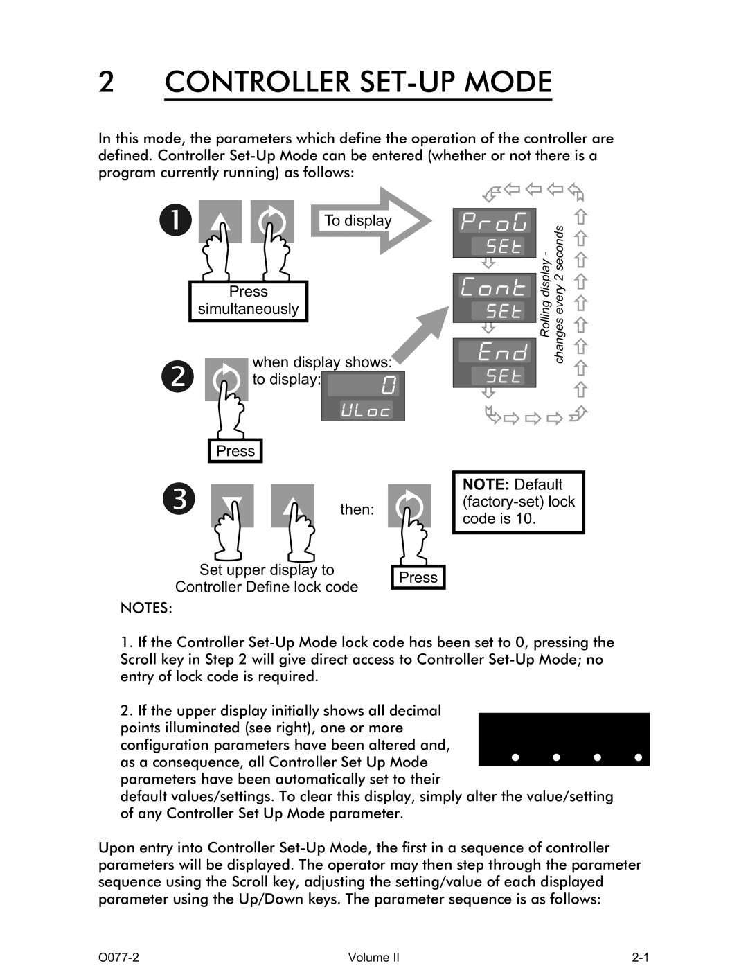 Omega CN1166 manual Controller SET-UP Mode 