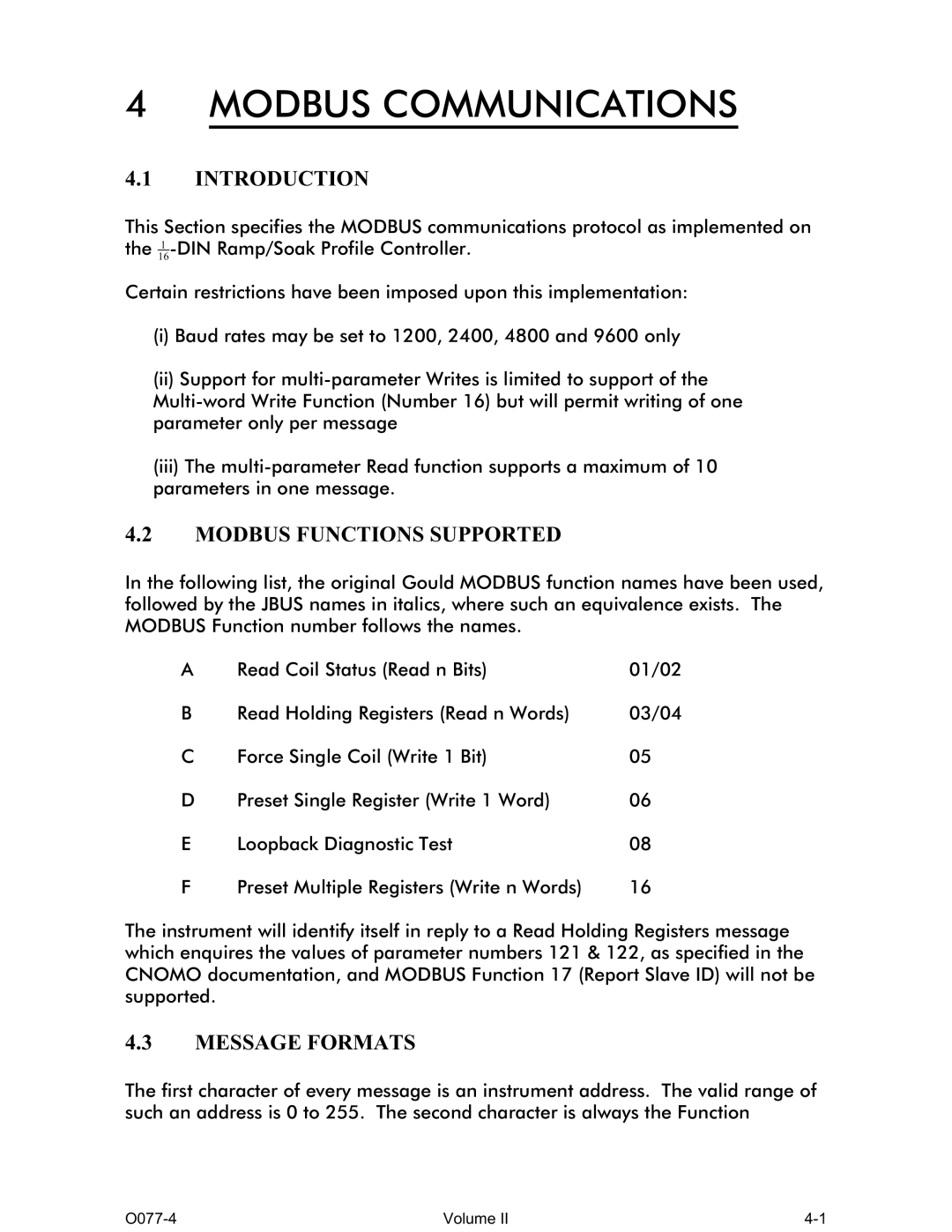 Omega CN1166 manual Introduction, Modbus Functions Supported, Message Formats 