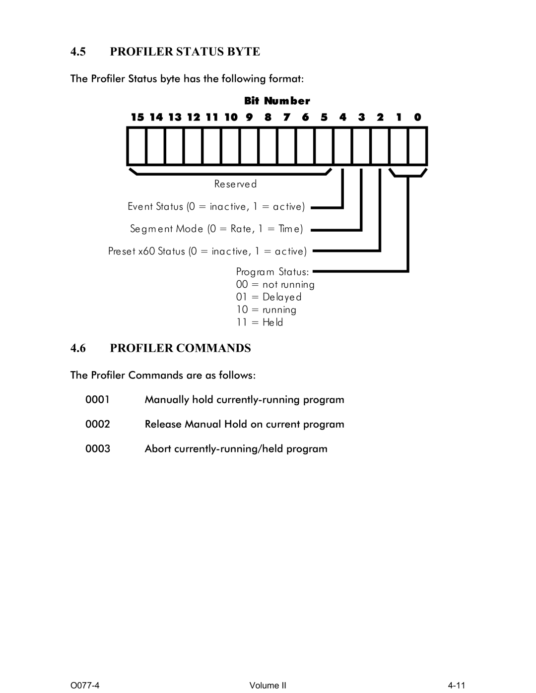 Omega CN1166 manual Profiler Status Byte, Profiler Commands 