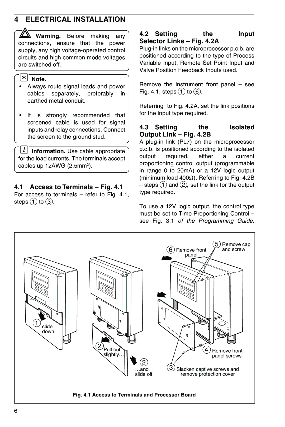 Omega CN3440 manual Electrical Installation, Access to Terminals Fig, Setting Input Selector Links .2A 