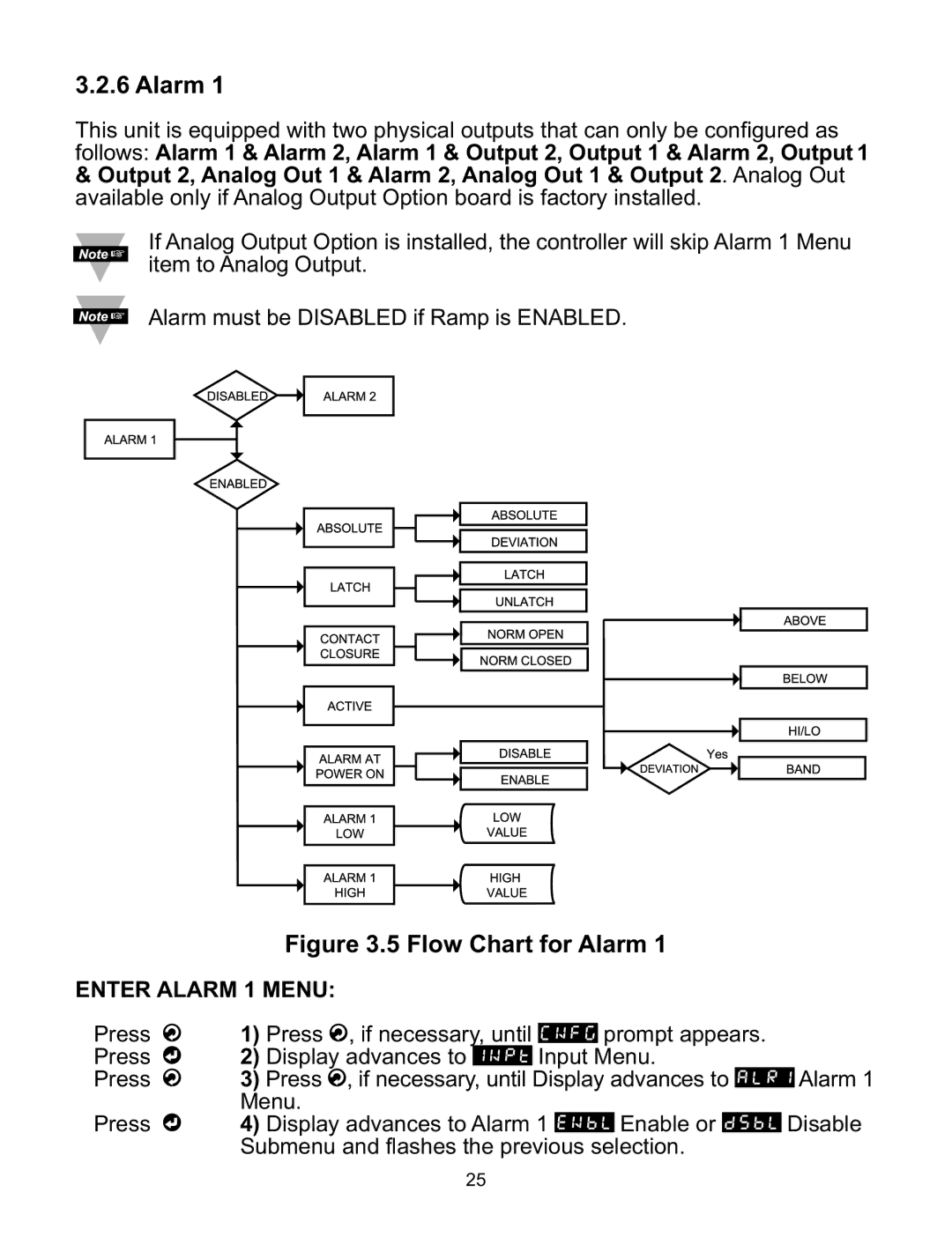 Omega CNI8DV, CNI16D, CNI8C, CNI8DH, CNI32 manual Enter Alarm 1 Menu 