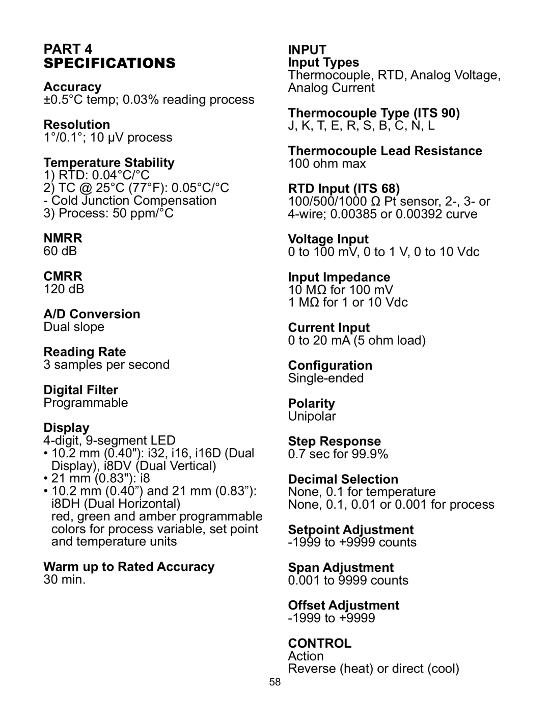 Omega CNI8DV, CNI16D, CNI8C, CNI8DH, CNI32 manual Part Specifications, Nmrr, Cmrr, Control 