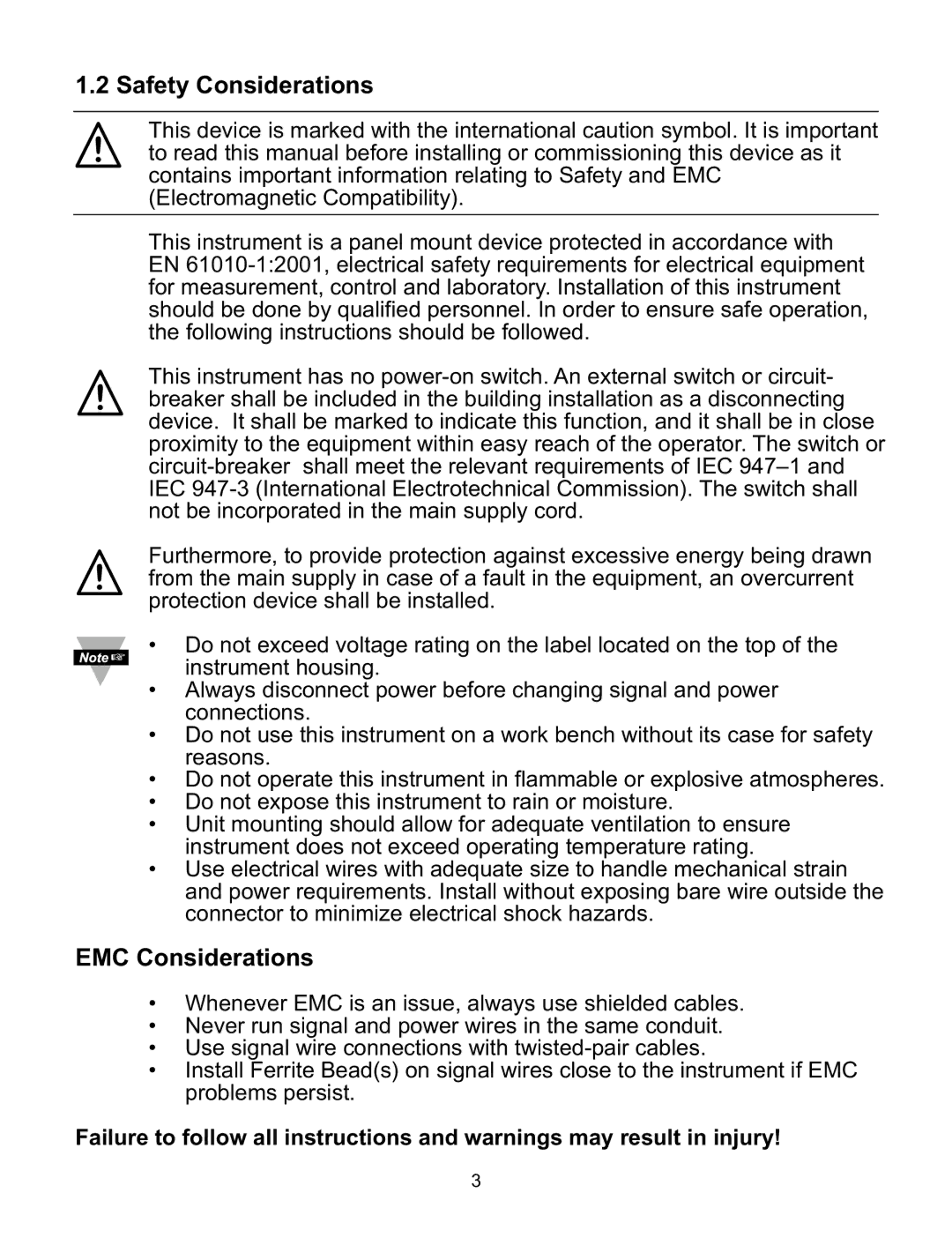 Omega CNI8DV, CNI16D, CNI8C, CNI8DH, CNI32 manual Safety Considerations, EMC Considerations 