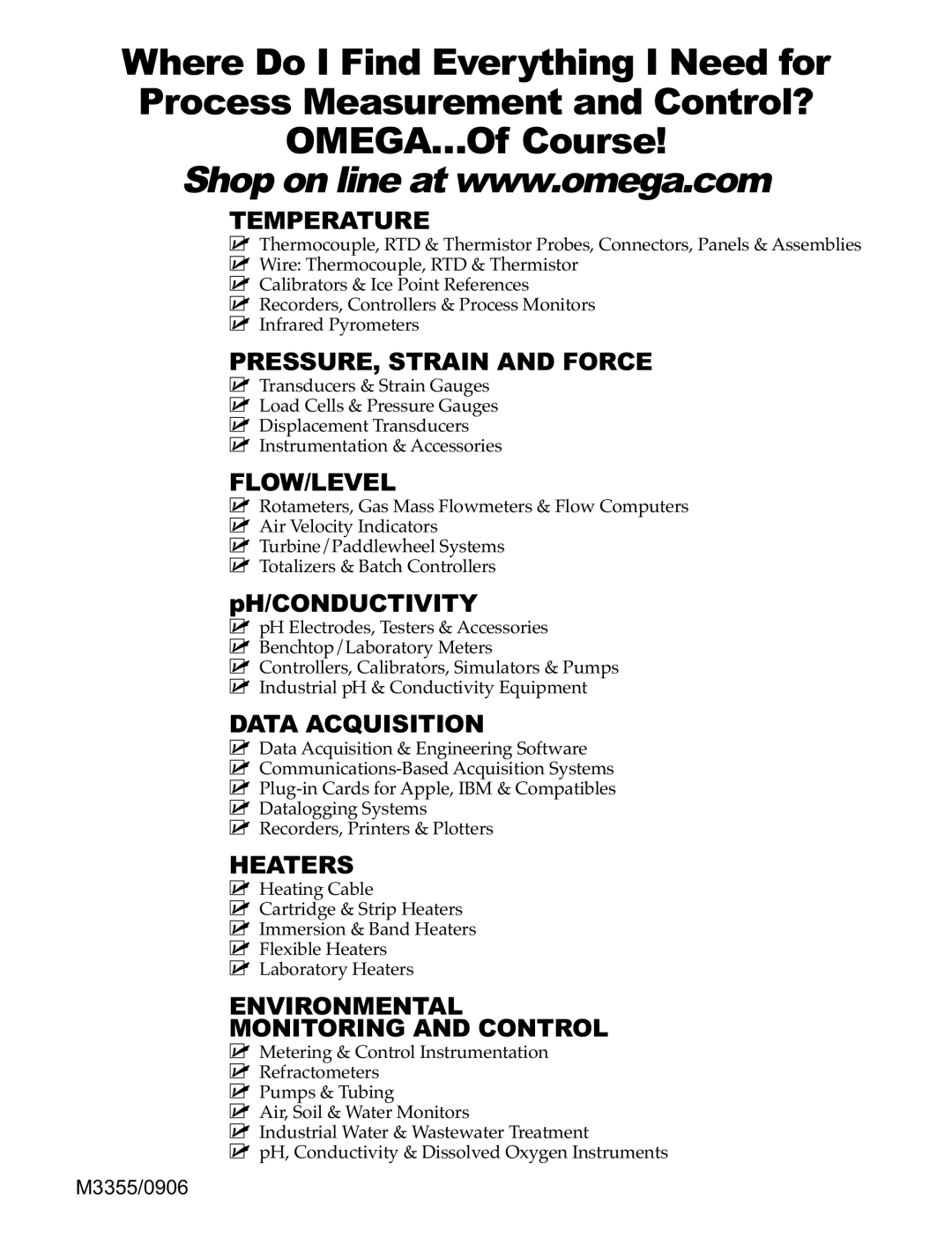 Omega CNI16D, CNI8DV, CNI8C, CNI8DH, CNI32 Temperature, PRESSURE, Strain and Force, Flow/Level, Data Acquisition, Heaters 