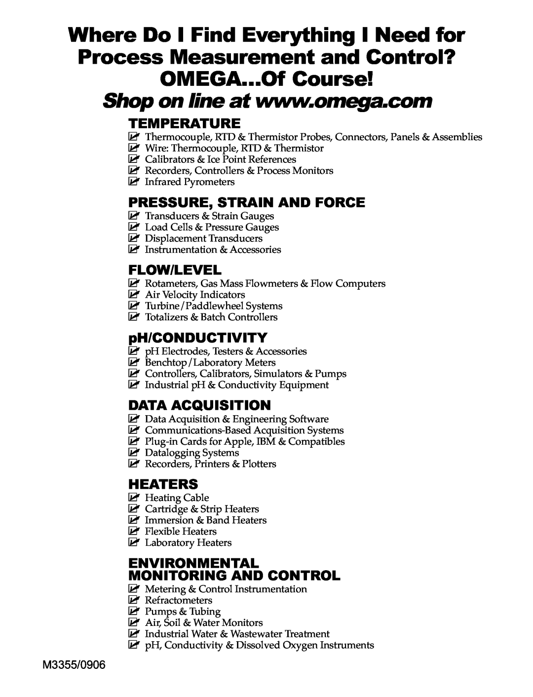 Omega CNI16D, CNI8 OMEGA…Of Course, Temperature, Pressure, Strain And Force, Flow/Level, pH/CONDUCTIVITY, Data Acquisition 