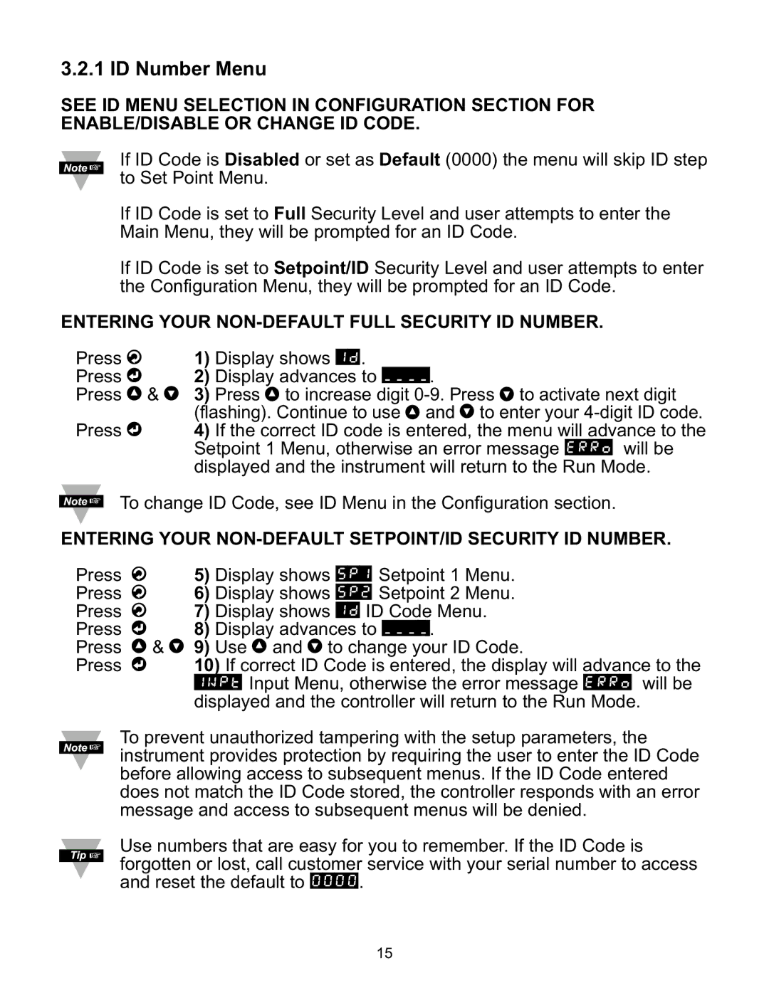 Omega CNiS8DV, CNiS8DH, CNiS32, CNiS16D, CNiS8C manual ID Number Menu, Entering Your NON-DEFAULT Full Security ID Number 