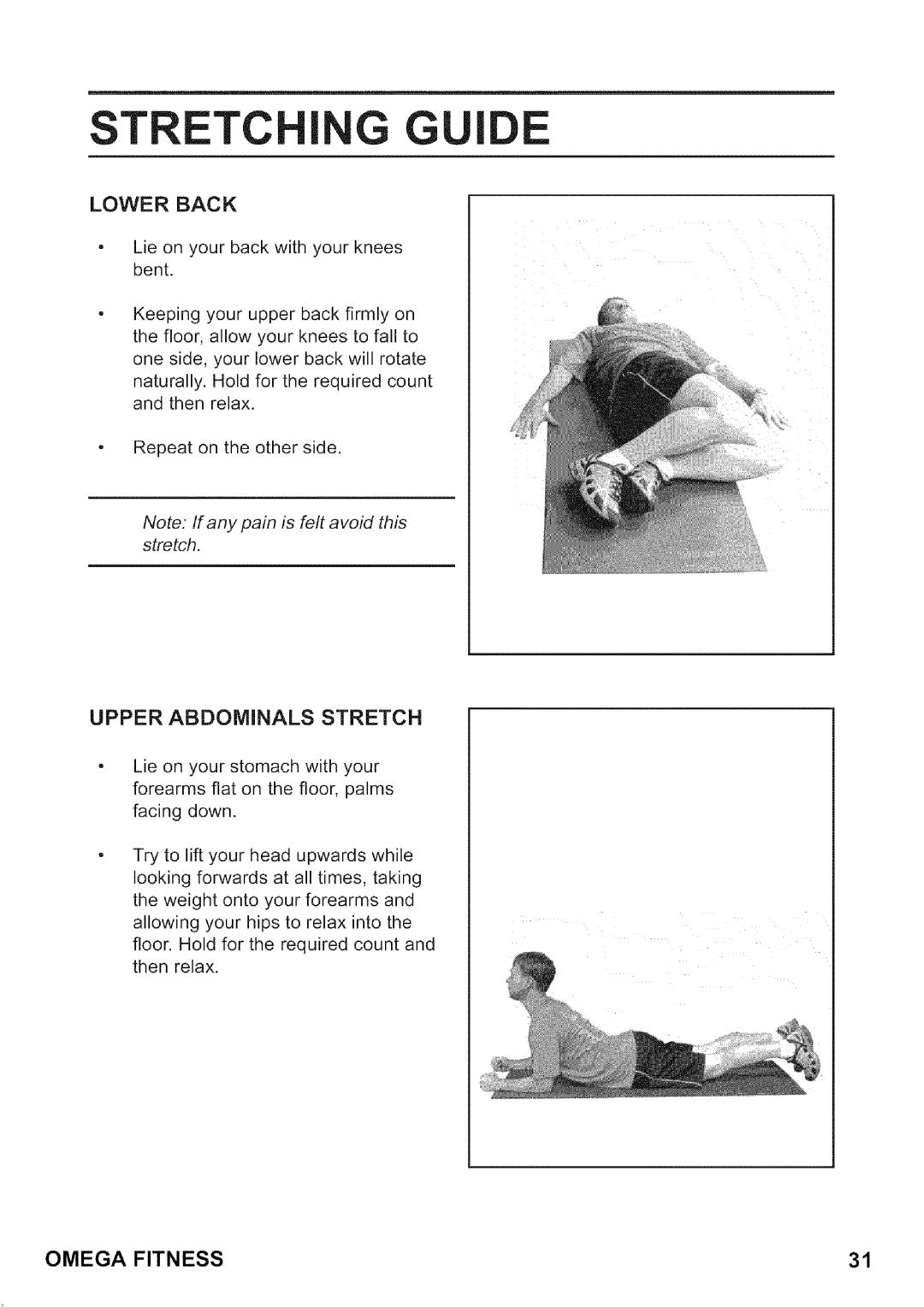 Omega CO-BR130 manual Lower Back, Upper Abdominals Stretch 