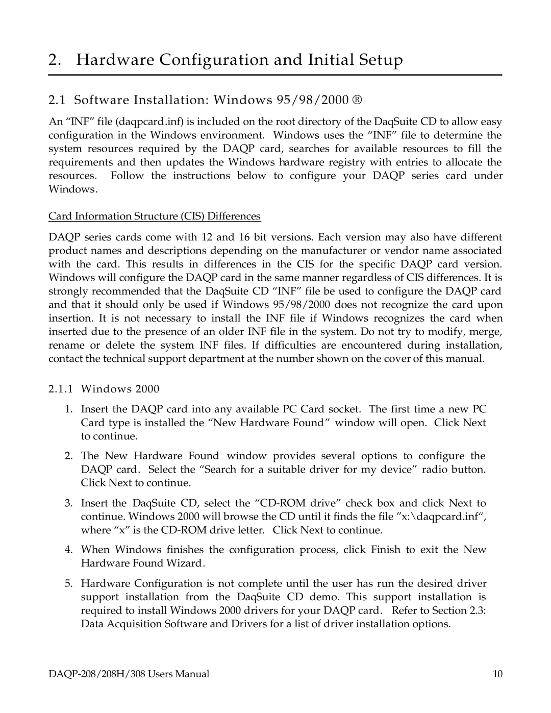 Omega 208H, DAQP-208, 308 user manual Hardware Configuration and Initial Setup 