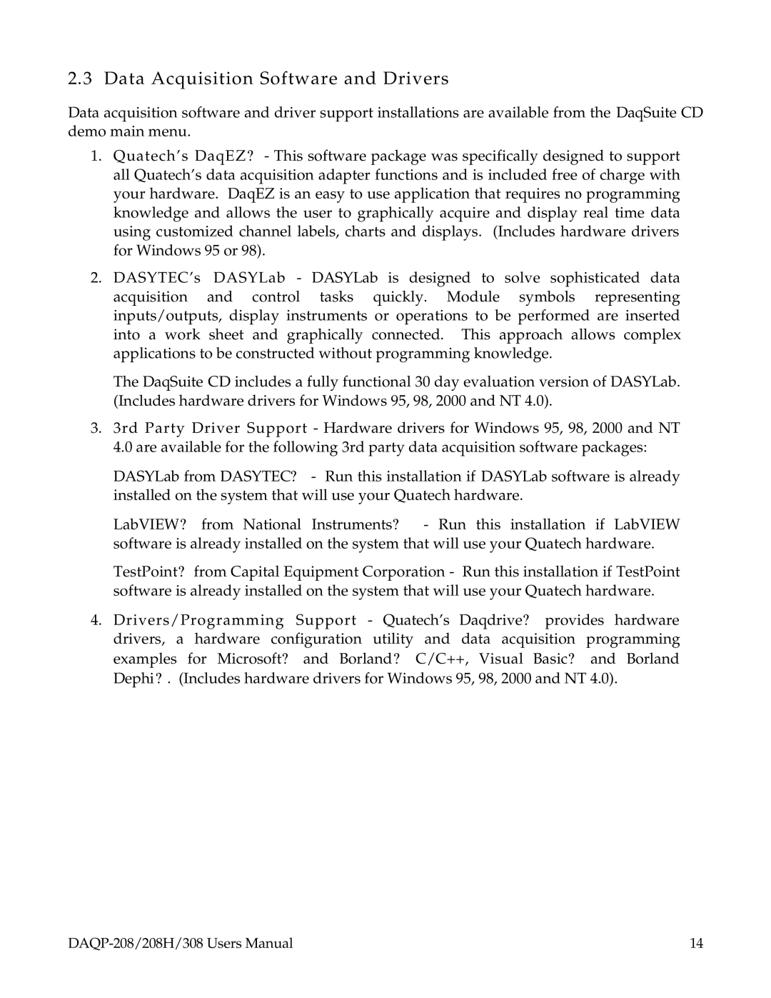 Omega 308, DAQP-208, 208H user manual Data Acquisition Software and Drivers 