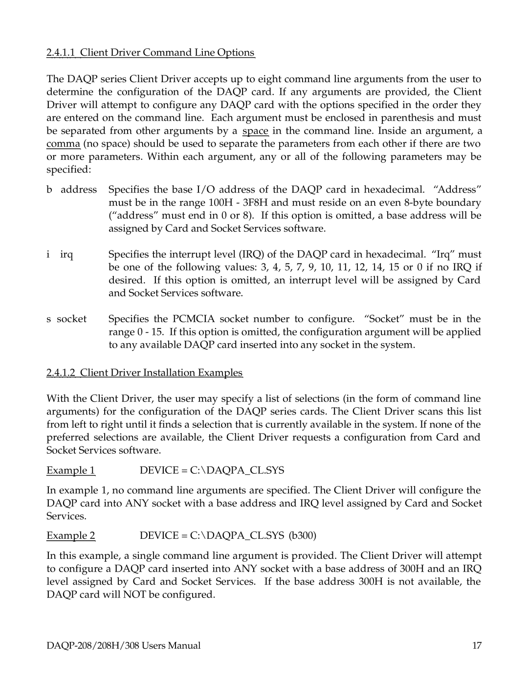 Omega 308, DAQP-208, 208H user manual Device = C\DAQPACL.SYS 