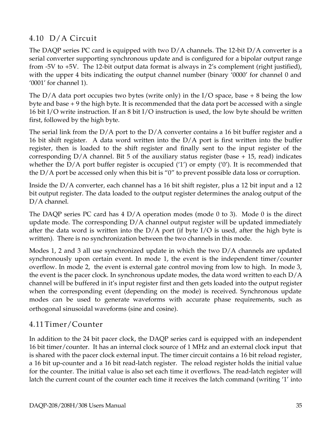 Omega 308, DAQP-208, 208H user manual 10 D/A Circuit, Timer/Counter 