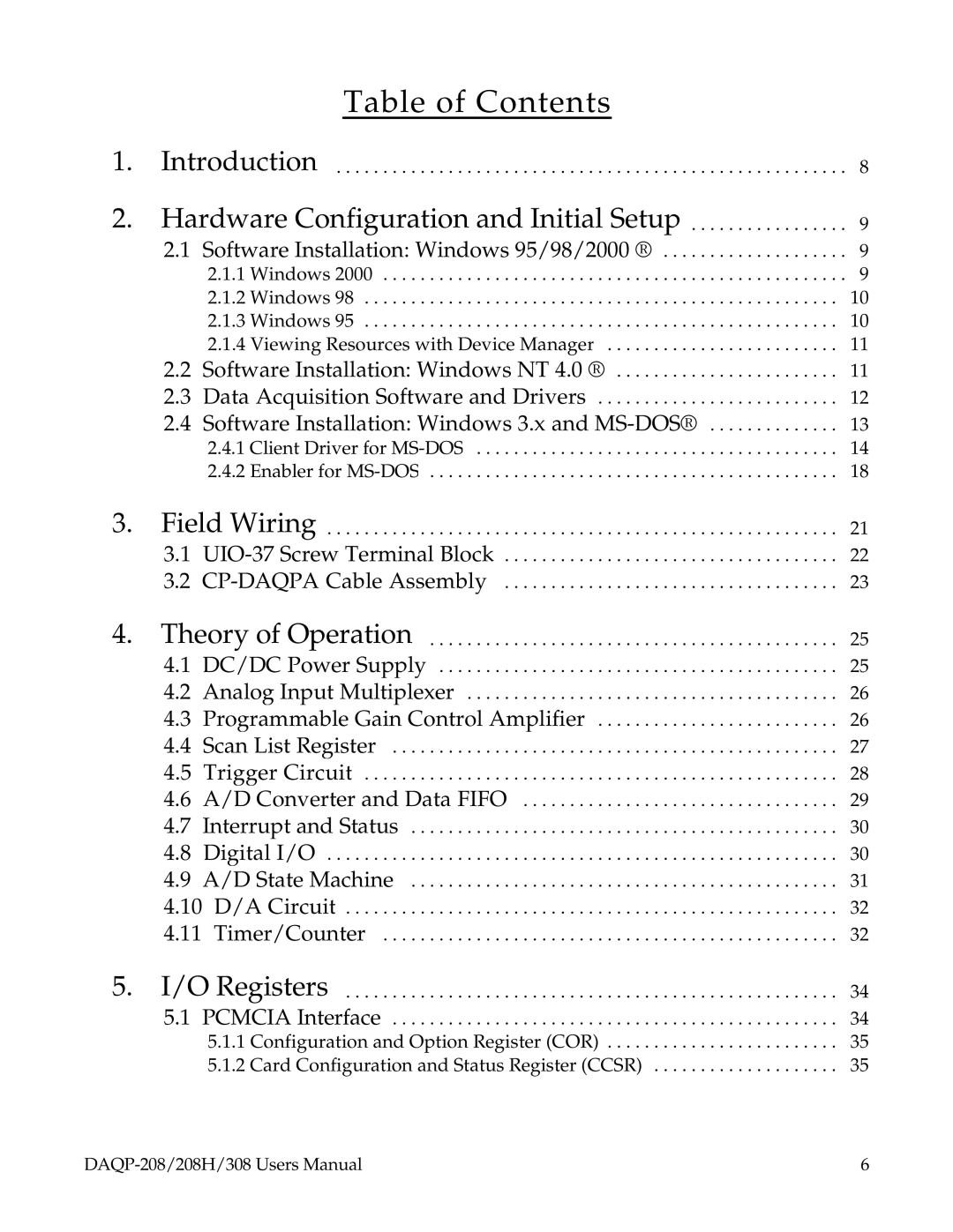 Omega DAQP-208, 208H, 308 user manual Table of Contents 