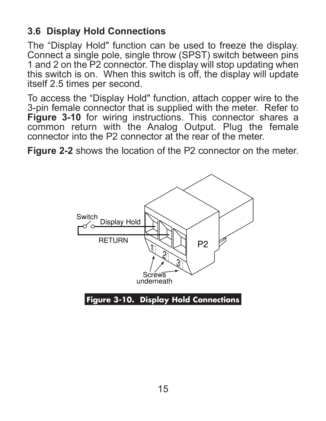 Omega DP119-RTD manual Display Hold Connections, 2shows the location of the P2 connector on the meter 