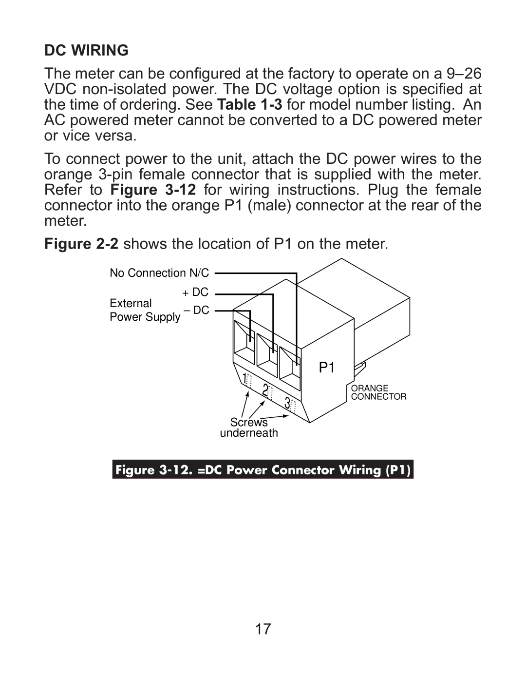 Omega DP119-RTD manual DC Wiring, 2shows the location of P1 on the meter 