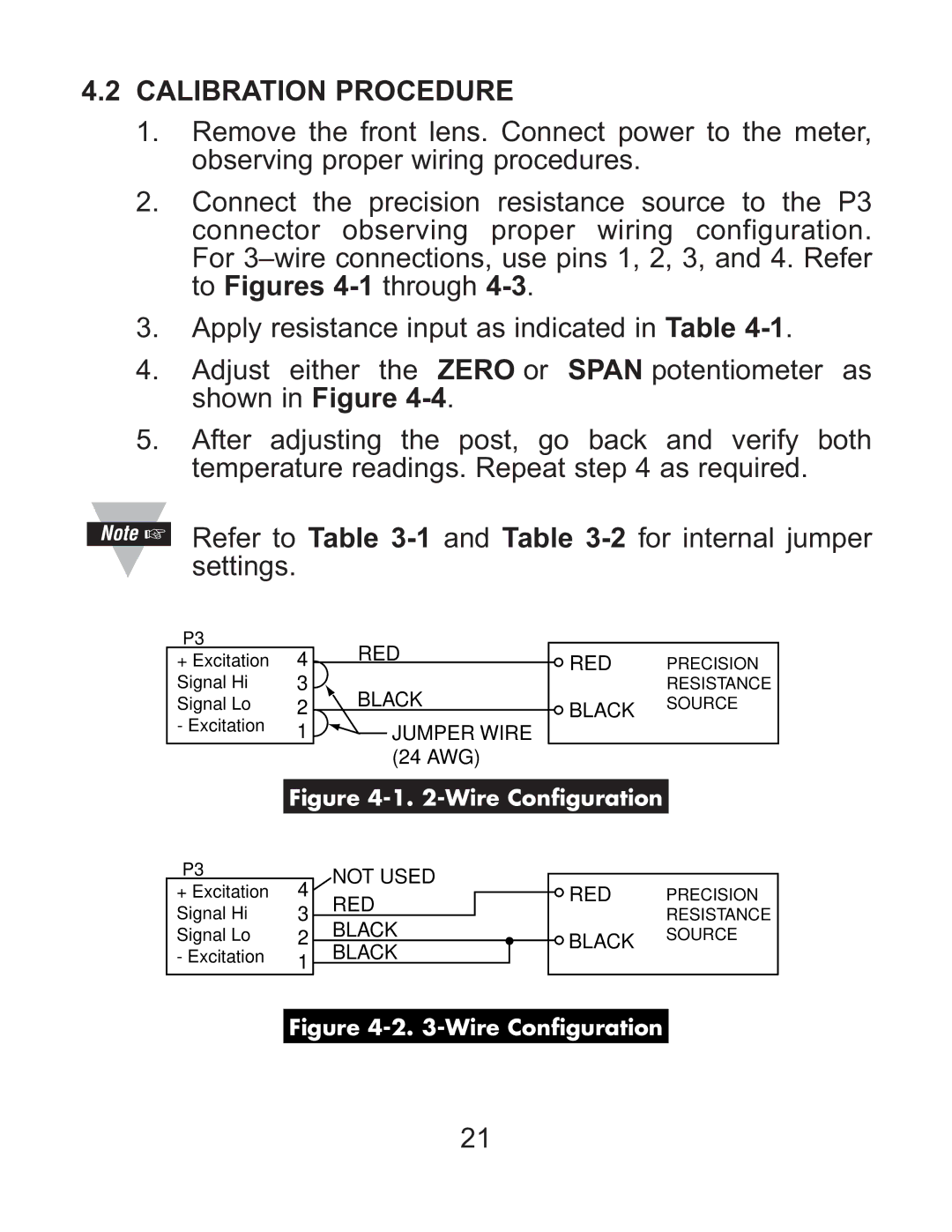 Omega DP119-RTD manual Calibration Procedure, Wire Configuration 