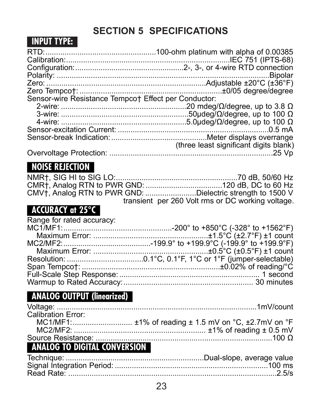 Omega DP119-RTD manual Specifications 