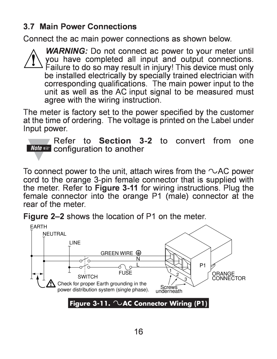 Omega DP119-RTD manual Main Power Connections 