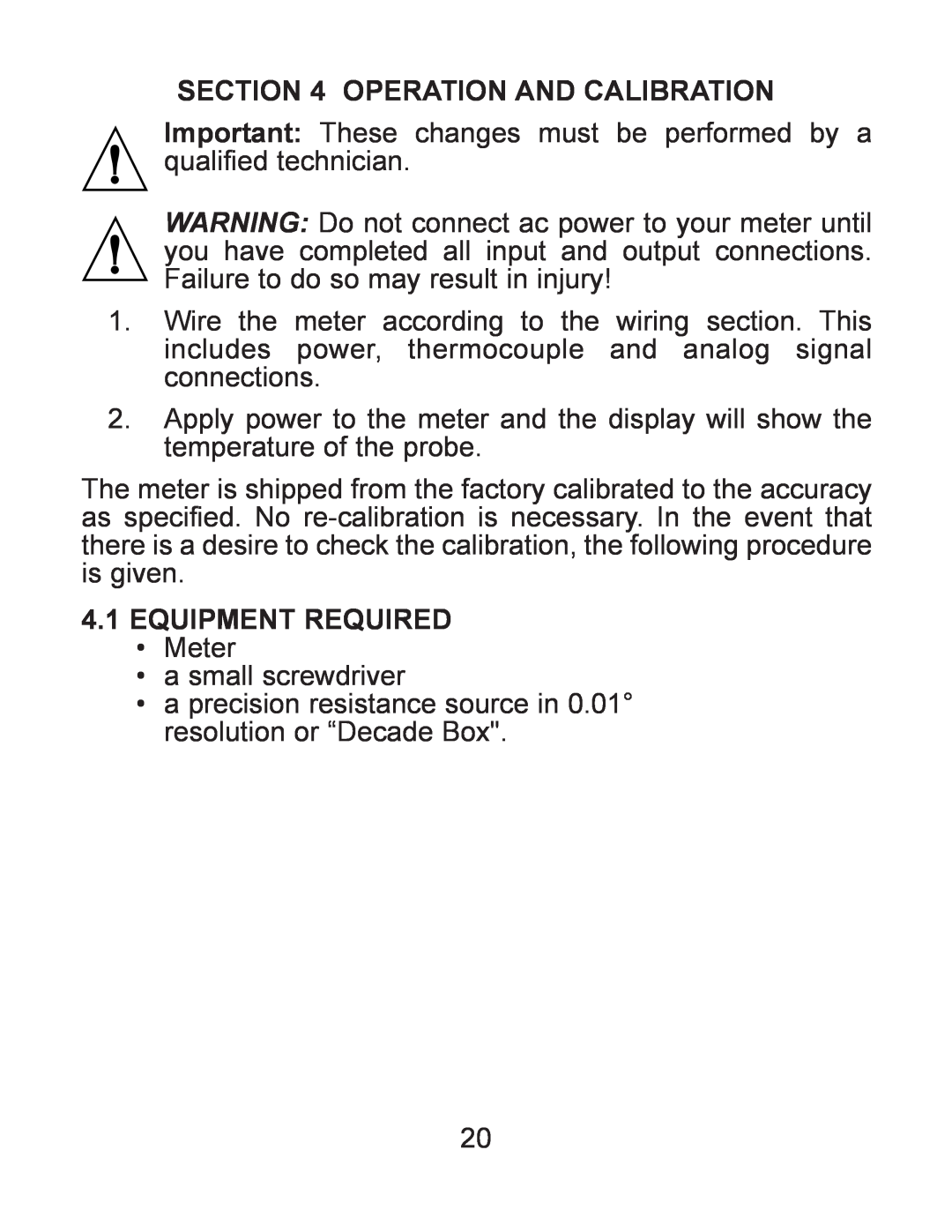 Omega DP119-RTD manual Operation And Calibration, Equipment Required 