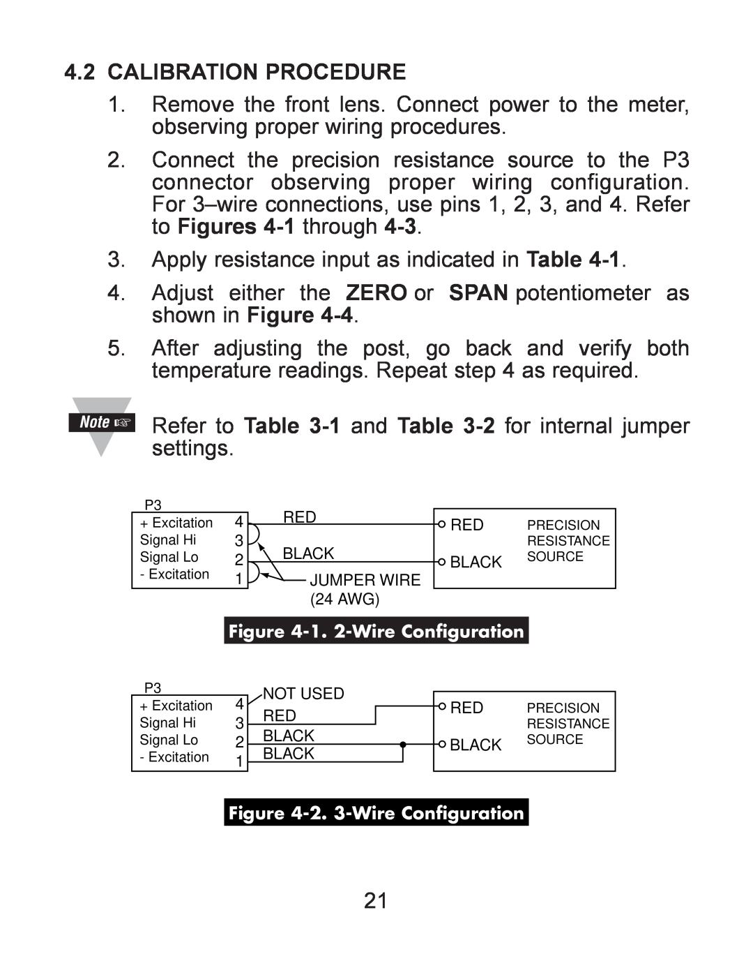 Omega DP119-RTD manual Calibration Procedure, 1. 2-Wire Configuration, 2. 3-Wire Configuration 